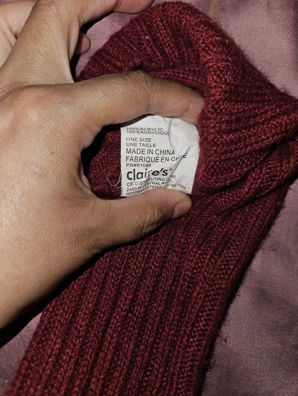 Claire's Burgundy Knit Arm Warmers Fingerless Gloves with Thumb Holes – One Size